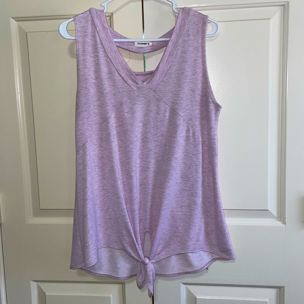 ee:some Boutique V-Neck Knot Tie Tank, Lavender, size Large